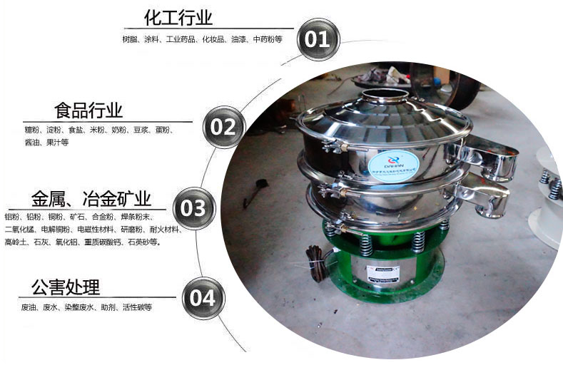 面粉振動篩粉機適用于化工，食品，金屬、冶金，公害處理等行業