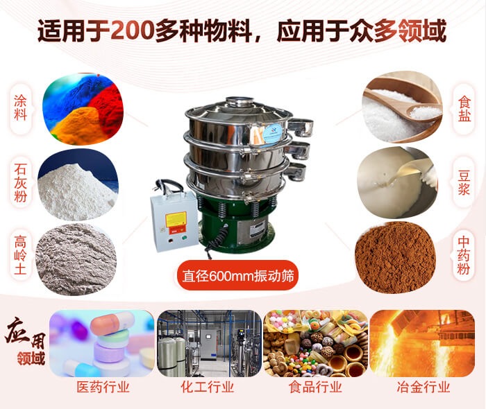 直徑600mm振動篩使用的行業:醫藥行業，公害處理，食品行業，化工行業。